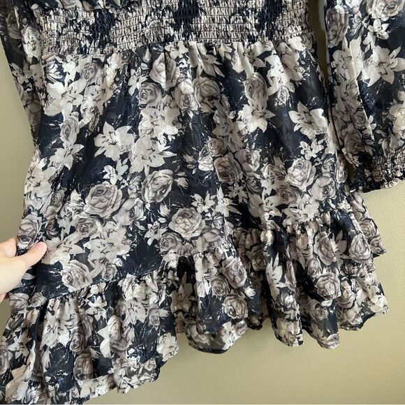 ✨ Dizzy Lizzy Women’s Gray Floral Mini Dress Large - Picture 6 of 12